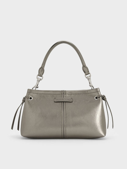 CHARLES & KEITH Hot Sale / Noane Metallic Top Handle Bag - Pewter