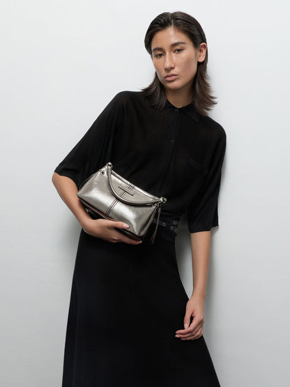 CHARLES & KEITH Hot Sale / Noane Metallic Top Handle Bag - Pewter