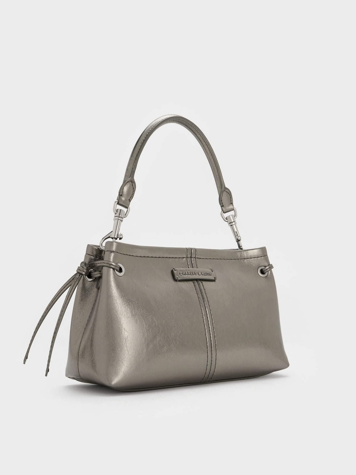 CHARLES & KEITH Hot Sale / Noane Metallic Top Handle Bag - Pewter