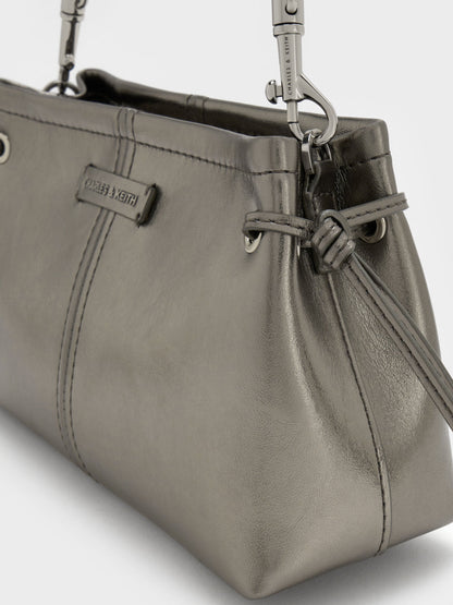 CHARLES & KEITH Hot Sale / Noane Metallic Top Handle Bag - Pewter