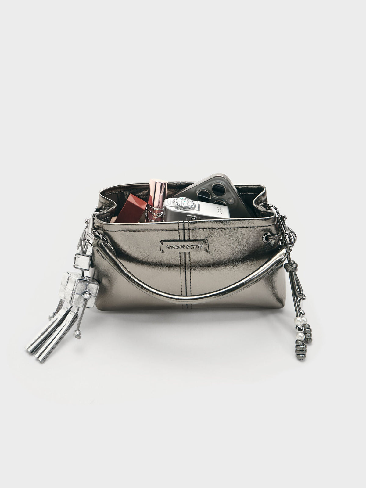 CHARLES & KEITH Hot Sale / Noane Metallic Top Handle Bag - Pewter