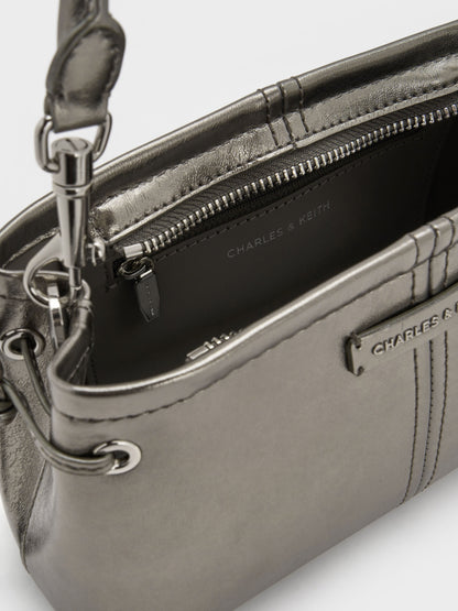 CHARLES & KEITH Hot Sale / Noane Metallic Top Handle Bag - Pewter