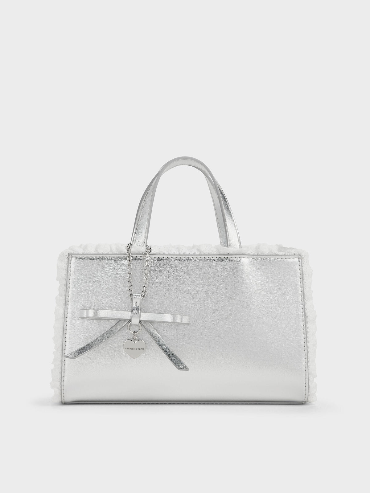 CHARLES & KEITH Trending / Raina Metallic Lace-Trim Tote Bag - Silver