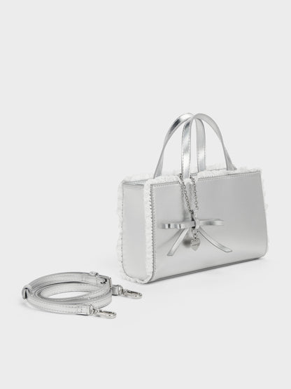 CHARLES & KEITH Trending / Raina Metallic Lace-Trim Tote Bag - Silver