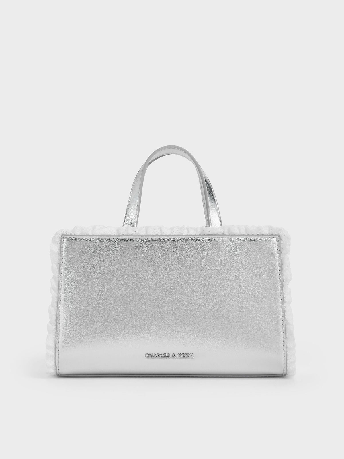 CHARLES & KEITH Trending / Raina Metallic Lace-Trim Tote Bag - Silver