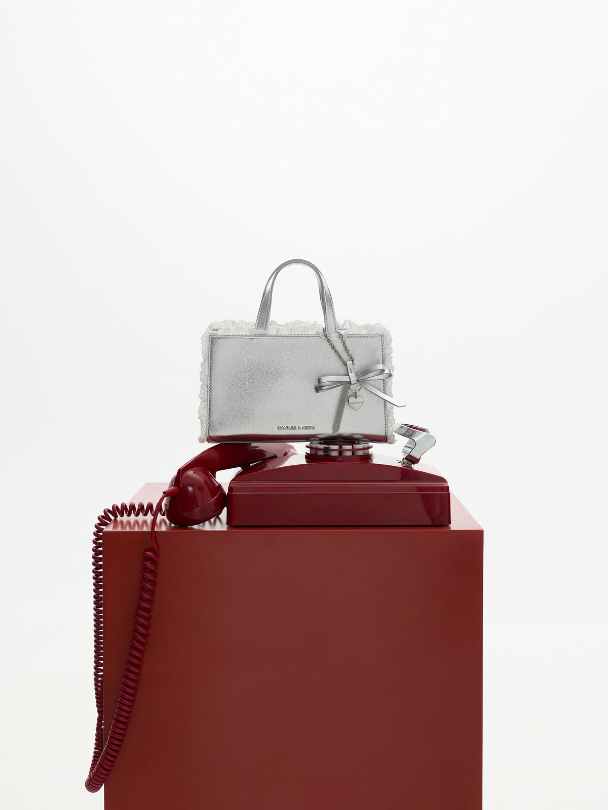 CHARLES & KEITH Trending / Raina Metallic Lace-Trim Tote Bag - Silver