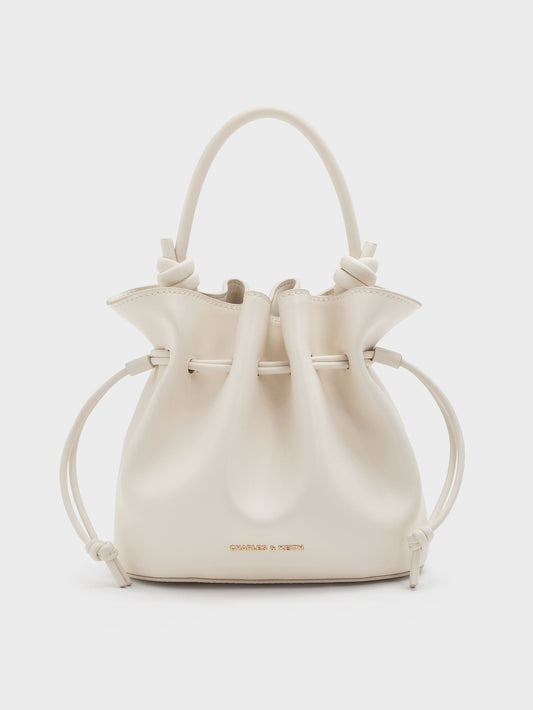 CHARLES & KEITH Classic / Sammie Drawstring Bucket Bag - Cream