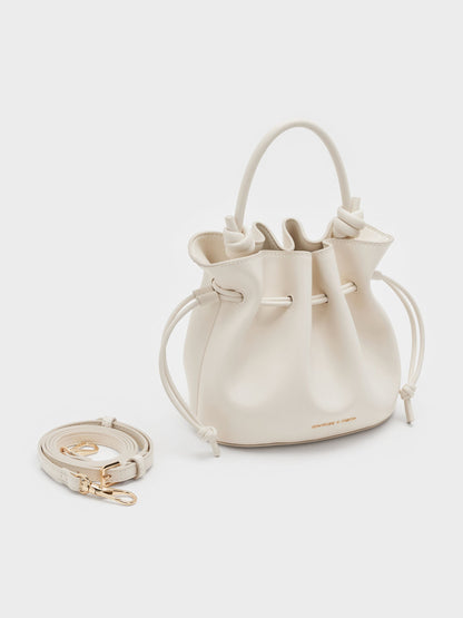 CHARLES & KEITH Classic / Sammie Drawstring Bucket Bag - Cream