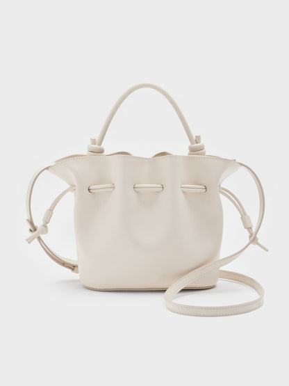 CHARLES & KEITH Classic / Sammie Drawstring Bucket Bag - Cream