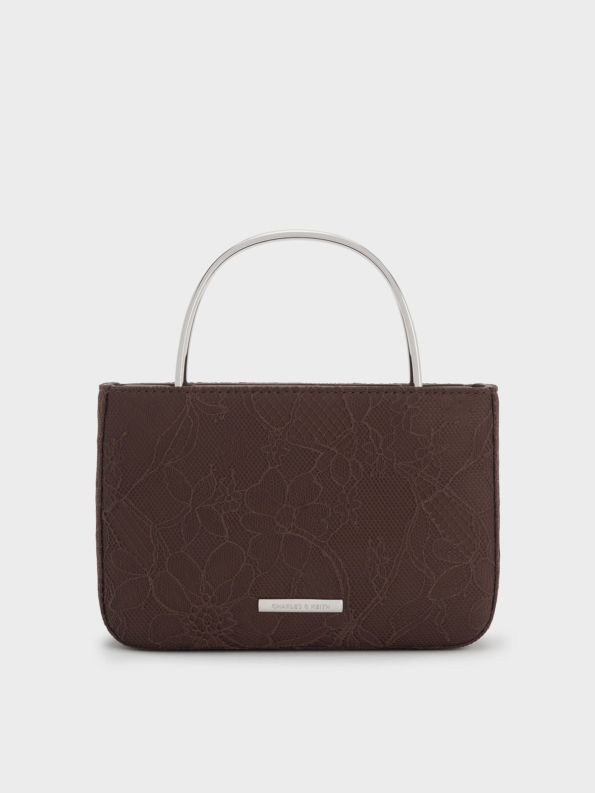 CHARLES & KEITH Premium / Jennis Lace & Satin Top Handle Bag - Dark Brown Textured