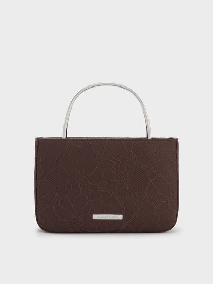 CHARLES & KEITH Premium / Jennis Lace & Satin Top Handle Bag - Dark Brown Textured