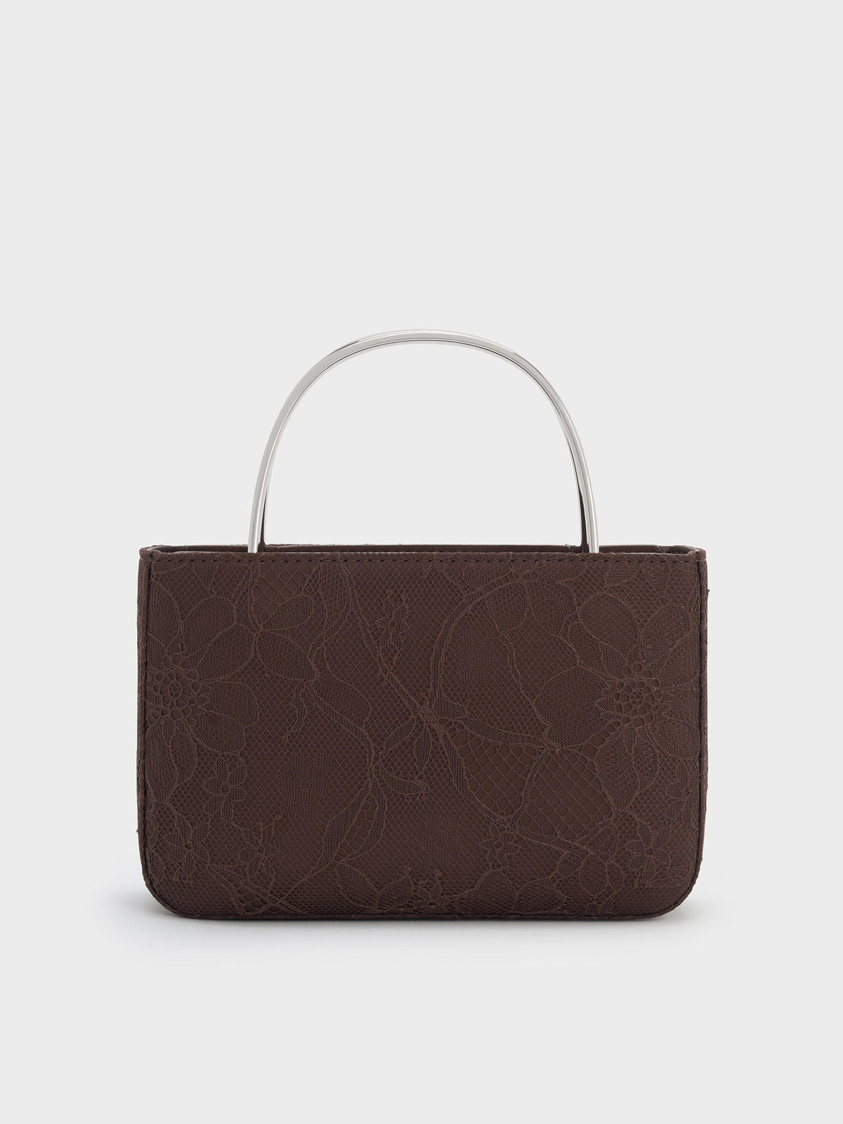 CHARLES & KEITH Premium / Jennis Lace & Satin Top Handle Bag - Dark Brown Textured