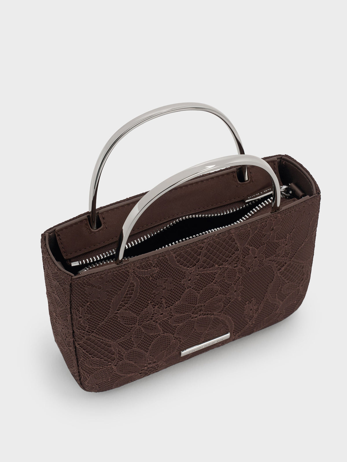 CHARLES & KEITH Premium / Jennis Lace & Satin Top Handle Bag - Dark Brown Textured