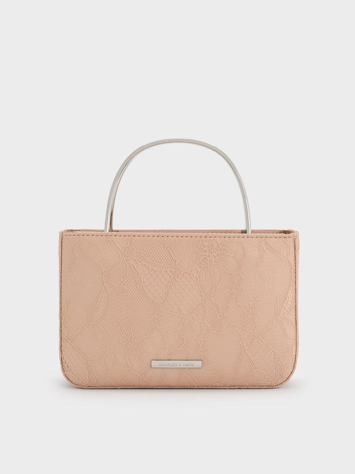 CHARLES & KEITH Value / Jennis Lace & Satin Top Handle Bag - Nude Textured