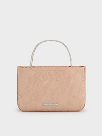 CHARLES & KEITH Value / Jennis Lace & Satin Top Handle Bag - Nude Textured