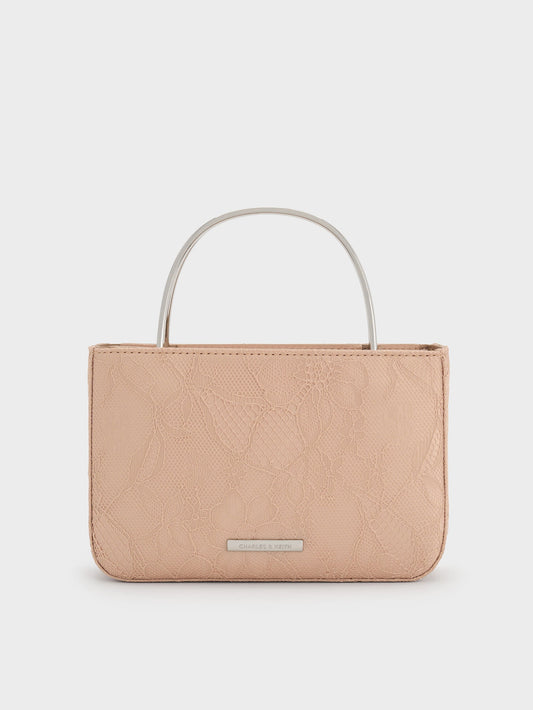 CHARLES & KEITH Value / Jennis Lace & Satin Top Handle Bag - Nude Textured
