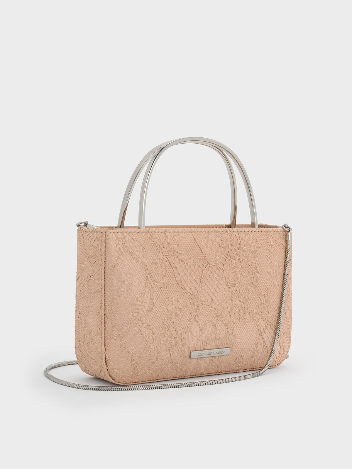 CHARLES & KEITH Value / Jennis Lace & Satin Top Handle Bag - Nude Textured