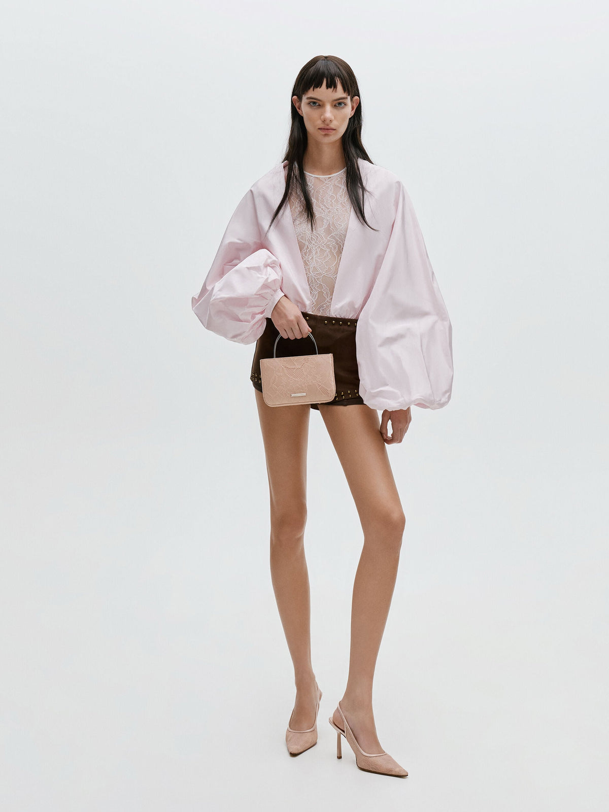 CHARLES & KEITH Value / Jennis Lace & Satin Top Handle Bag - Nude Textured