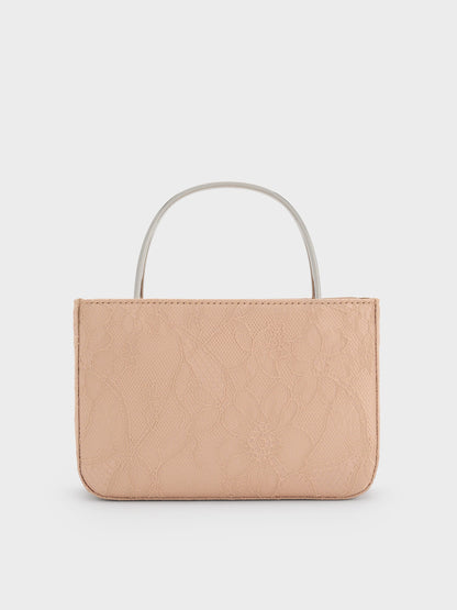 CHARLES & KEITH Value / Jennis Lace & Satin Top Handle Bag - Nude Textured