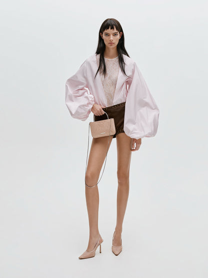 CHARLES & KEITH Value / Jennis Lace & Satin Top Handle Bag - Nude Textured