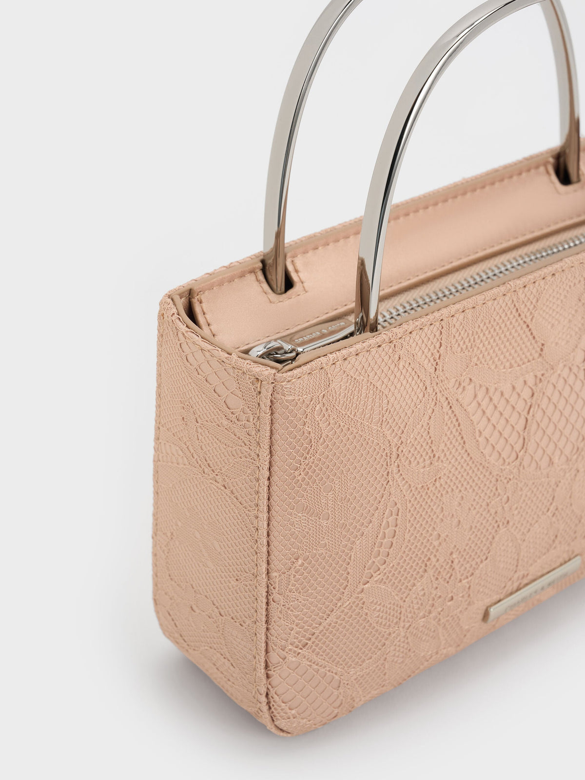 CHARLES & KEITH Value / Jennis Lace & Satin Top Handle Bag - Nude Textured