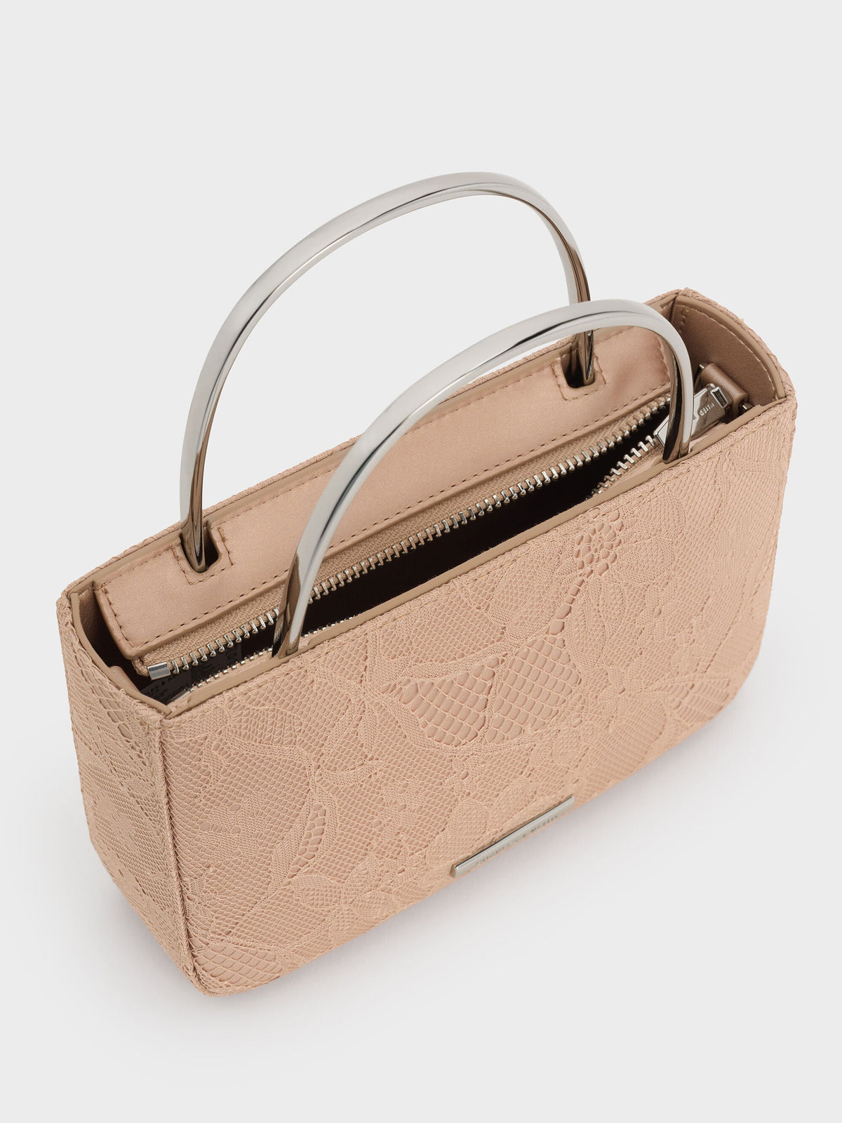 CHARLES & KEITH Value / Jennis Lace & Satin Top Handle Bag - Nude Textured