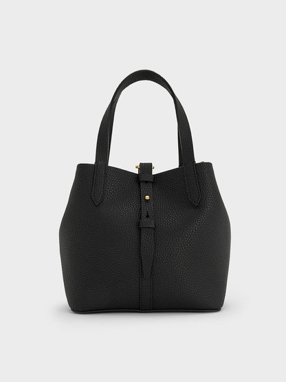 CHARLES & KEITH Trusted / Beryl Belted Bucket Bag - Black