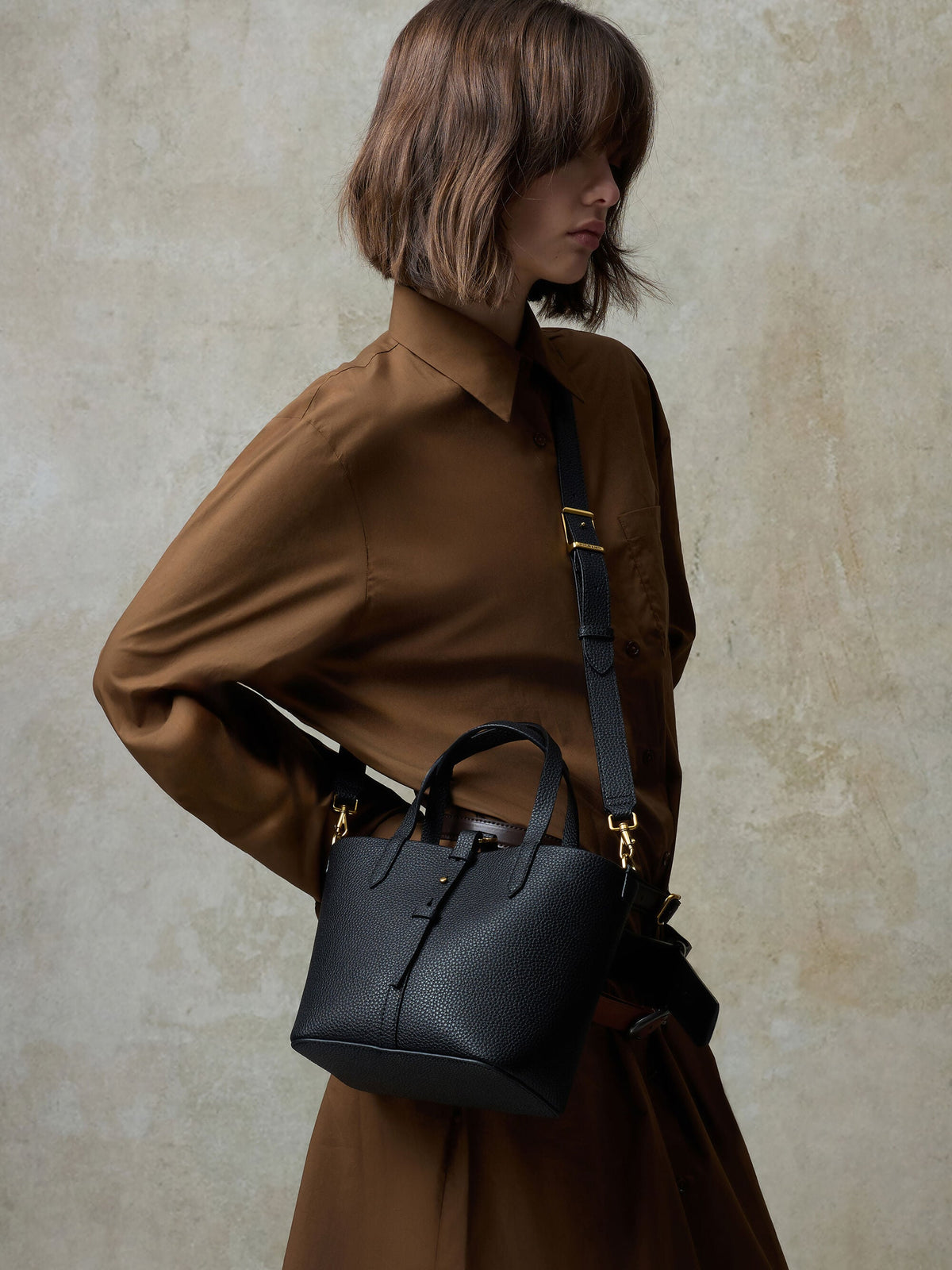 CHARLES & KEITH Trusted / Beryl Belted Bucket Bag - Black