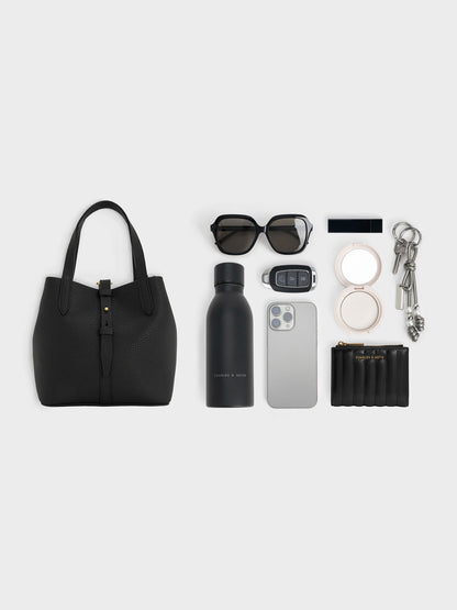 CHARLES & KEITH Trusted / Beryl Belted Bucket Bag - Black