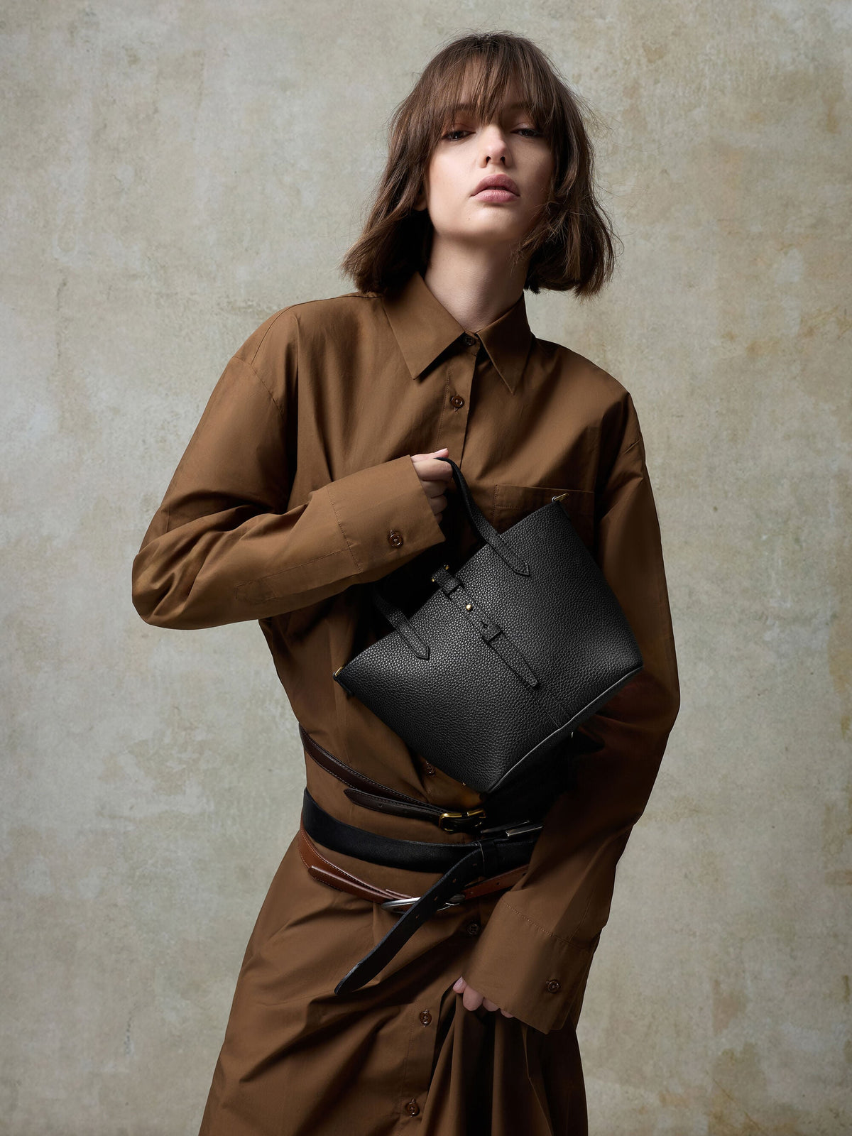 CHARLES & KEITH Trusted / Beryl Belted Bucket Bag - Black