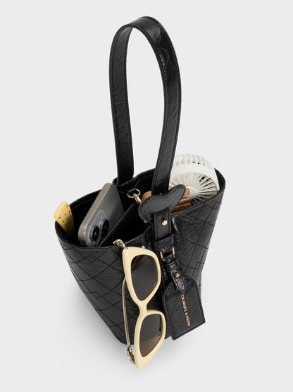 CHARLES & KEITH Best Price / Duo Quilted Chain Bucket Bag - Black