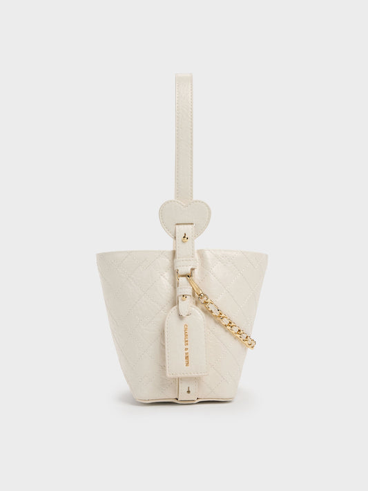 CHARLES & KEITH Everyday / Duo Quilted Chain Bucket Bag - Cream