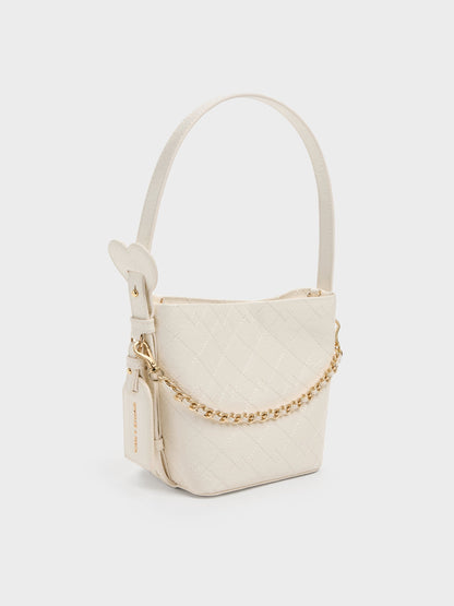 CHARLES & KEITH Everyday / Duo Quilted Chain Bucket Bag - Cream