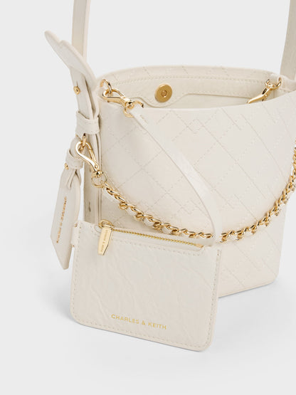 CHARLES & KEITH Everyday / Duo Quilted Chain Bucket Bag - Cream