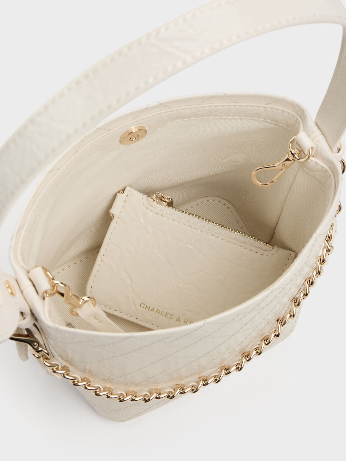 CHARLES & KEITH Everyday / Duo Quilted Chain Bucket Bag - Cream