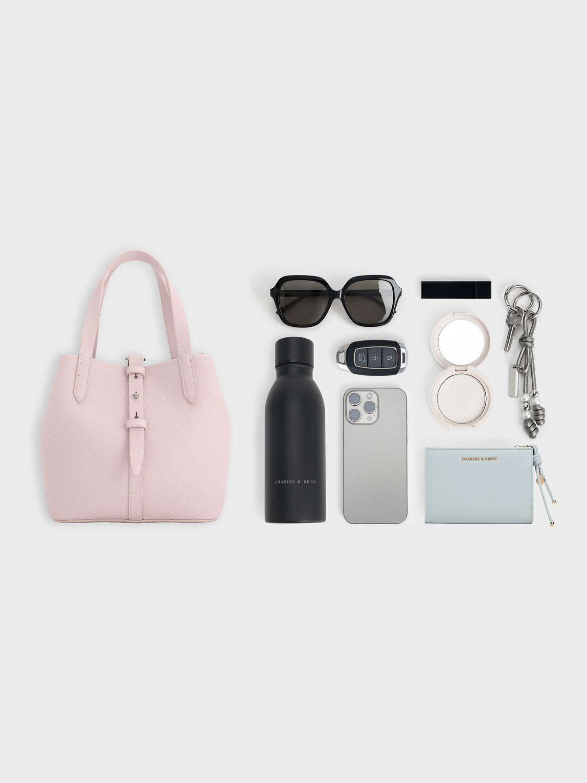 CHARLES & KEITH Exclusive / Beryl Belted Bucket Bag - Soft Pink