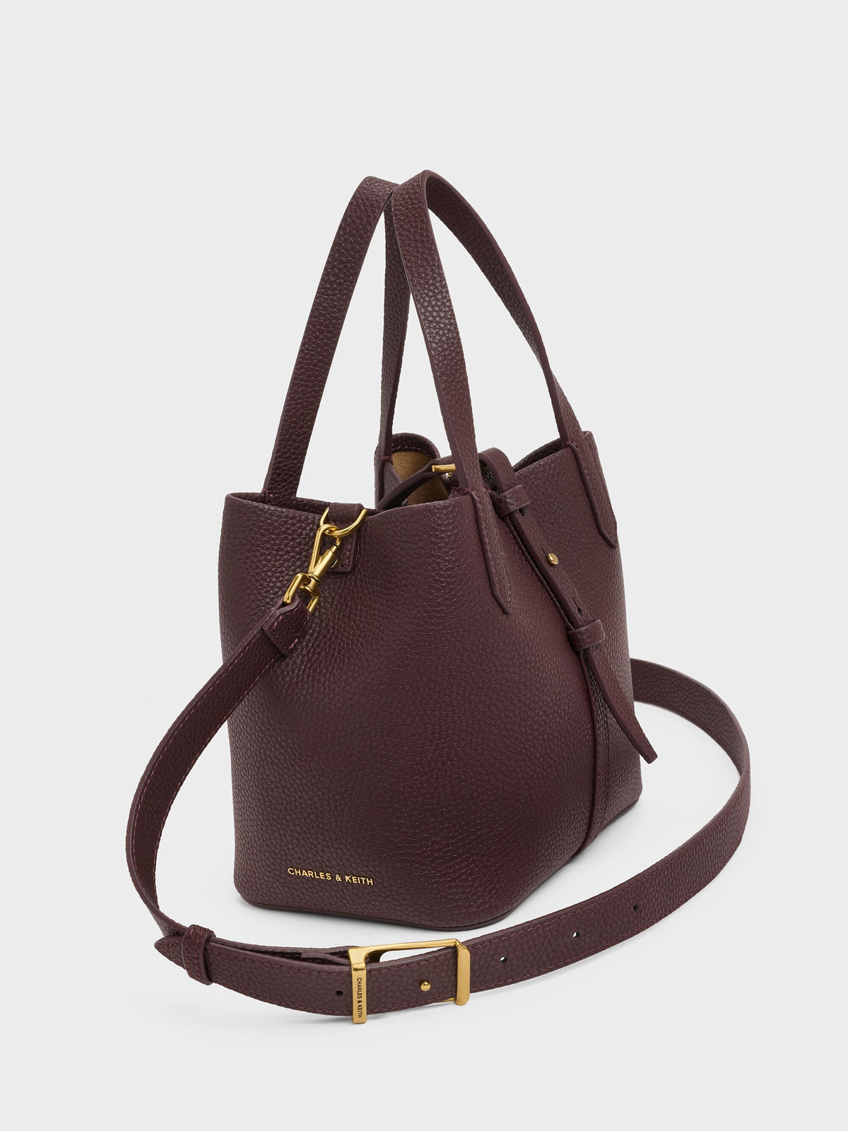 CHARLES & KEITH Discount / Beryl Belted Bucket Bag - Wineberry Red