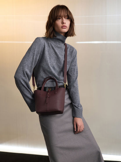 CHARLES & KEITH Discount / Beryl Belted Bucket Bag - Wineberry Red
