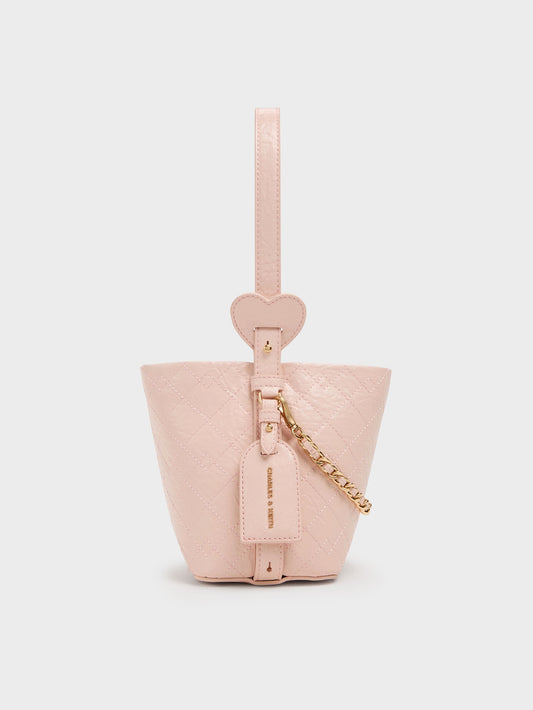 CHARLES & KEITH Customer Favorite / Duo Quilted Chain Bucket Bag - Soft Pink