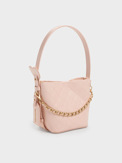 CHARLES & KEITH Customer Favorite / Duo Quilted Chain Bucket Bag - Soft Pink