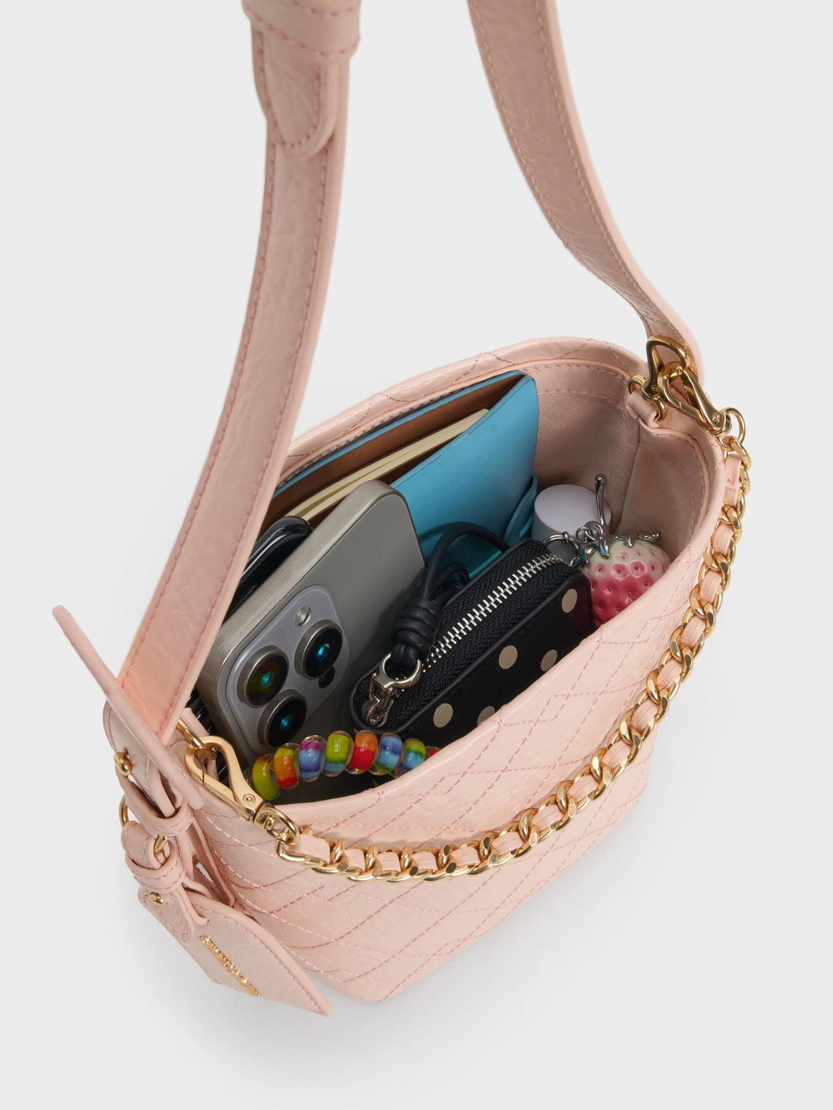 CHARLES & KEITH Customer Favorite / Duo Quilted Chain Bucket Bag - Soft Pink