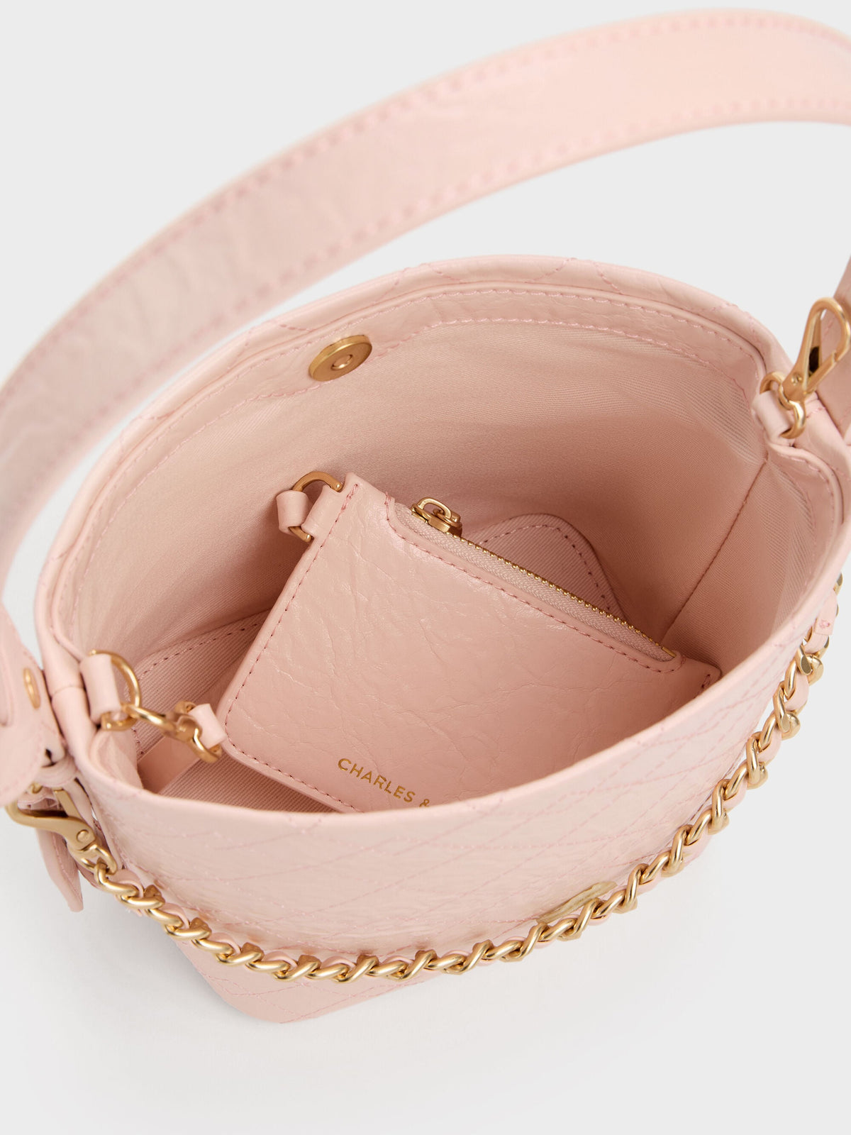 CHARLES & KEITH Customer Favorite / Duo Quilted Chain Bucket Bag - Soft Pink
