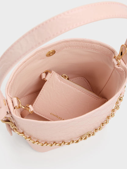 CHARLES & KEITH Customer Favorite / Duo Quilted Chain Bucket Bag - Soft Pink