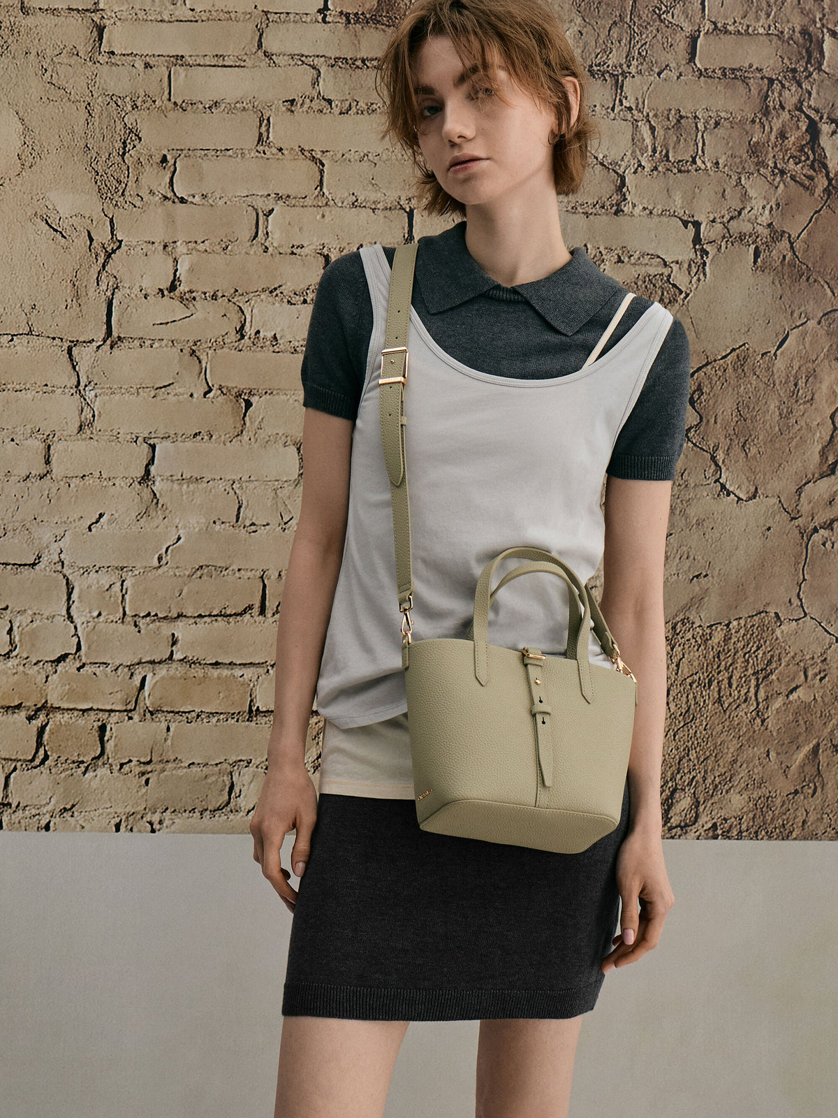CHARLES & KEITH Best Price / Beryl Belted Bucket Bag - Pale Olive