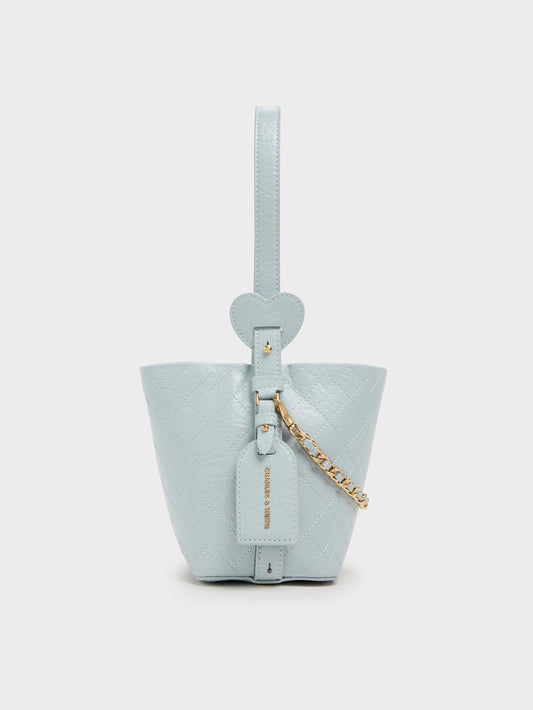 CHARLES & KEITH Great Value / Duo Quilted Chain Bucket Bag - Sea Salt Blue