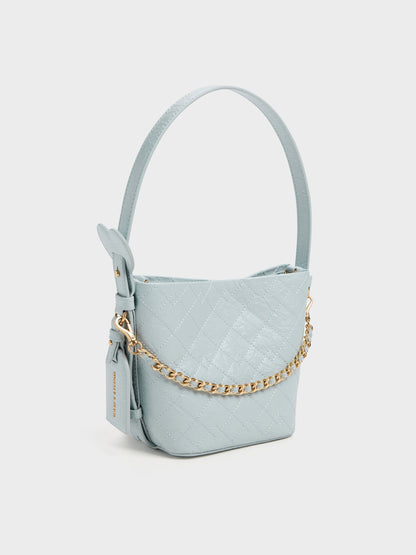 CHARLES & KEITH Great Value / Duo Quilted Chain Bucket Bag - Sea Salt Blue