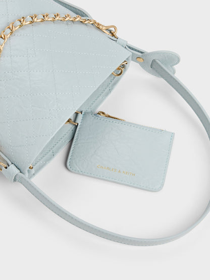 CHARLES & KEITH Great Value / Duo Quilted Chain Bucket Bag - Sea Salt Blue