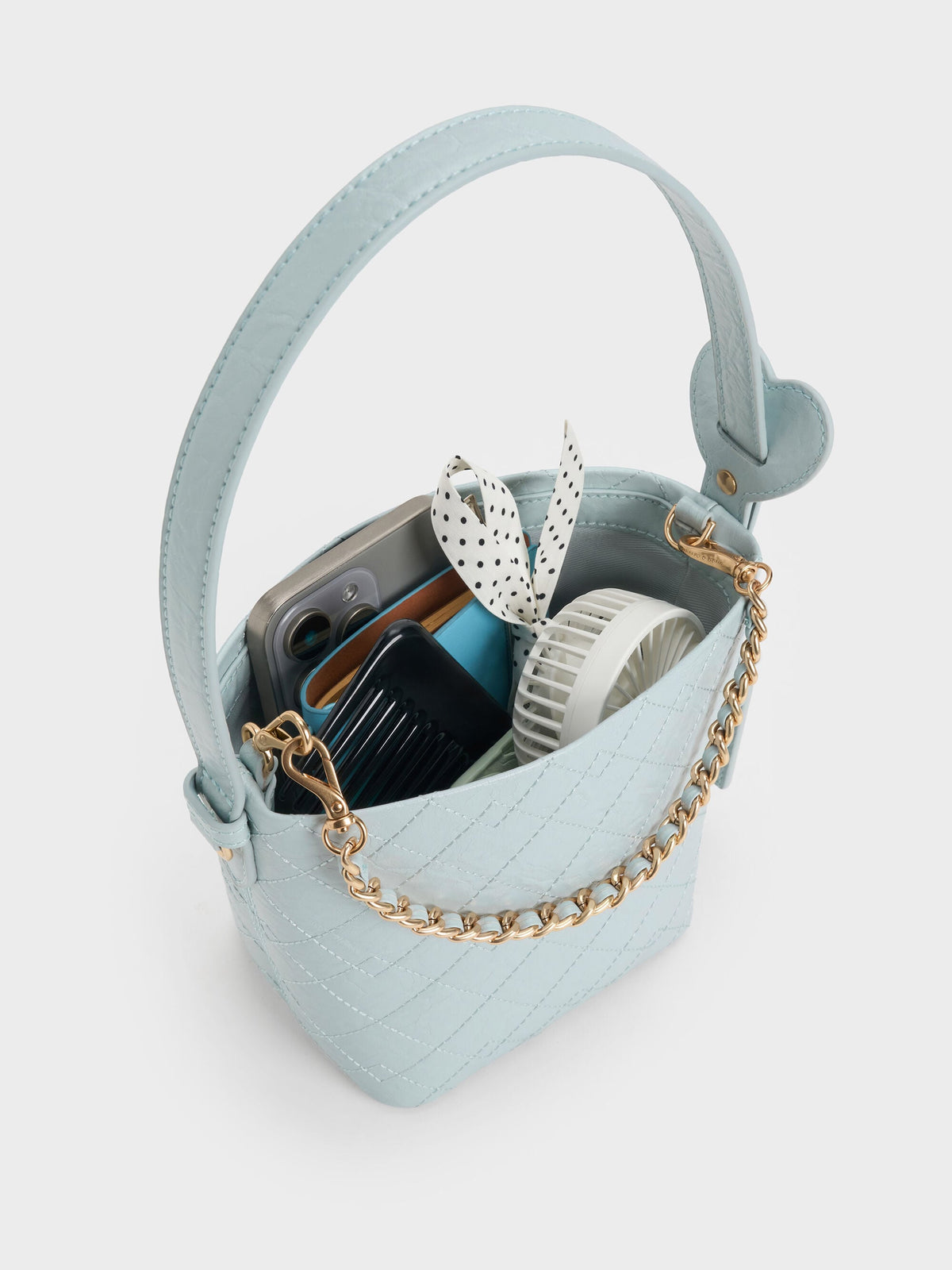 CHARLES & KEITH Great Value / Duo Quilted Chain Bucket Bag - Sea Salt Blue