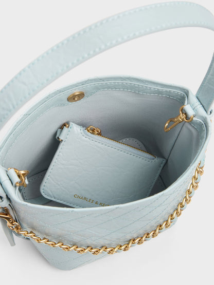 CHARLES & KEITH Great Value / Duo Quilted Chain Bucket Bag - Sea Salt Blue
