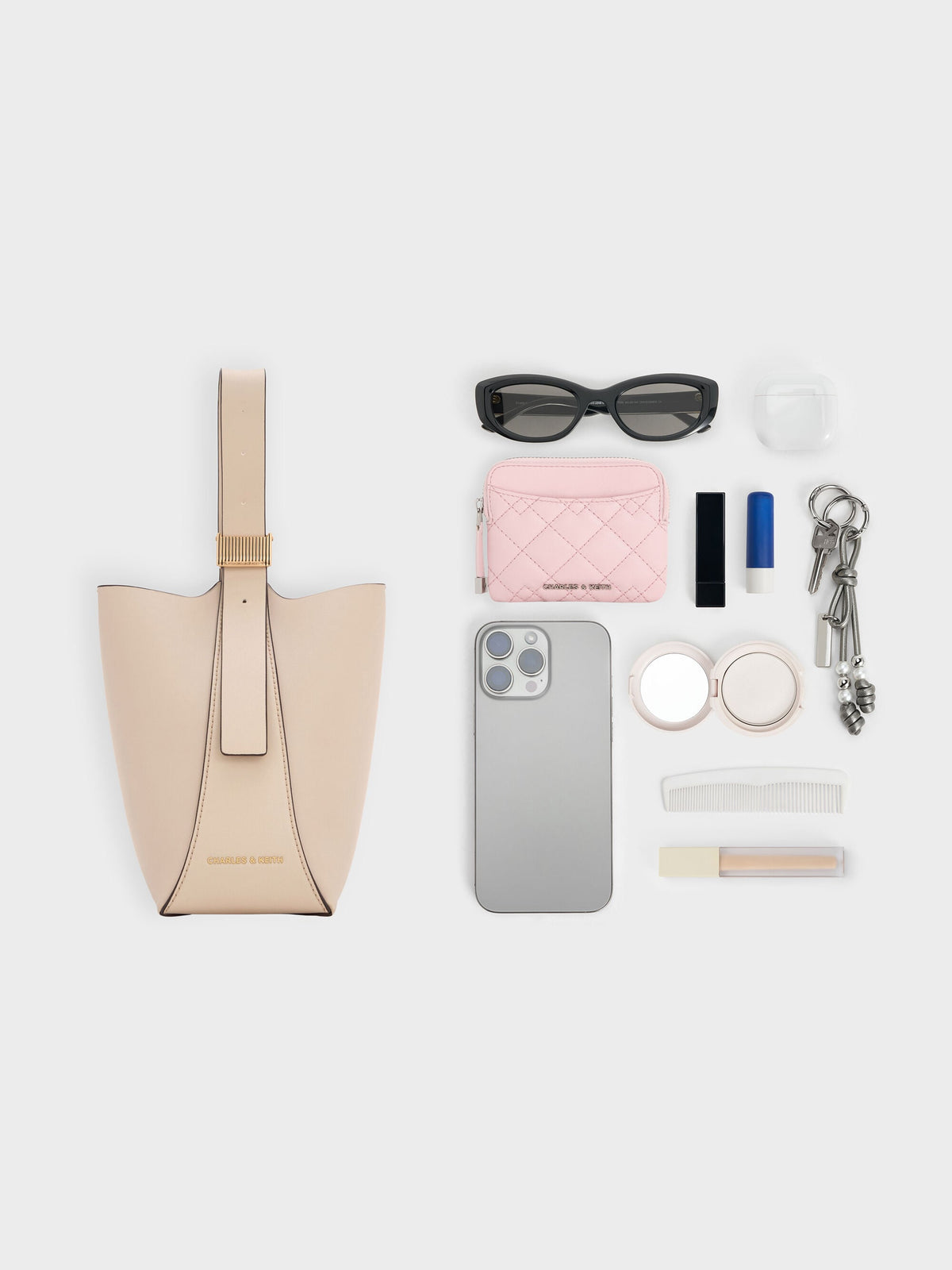 CHARLES & KEITH Trusted / Edna Bucket Bag - Oat